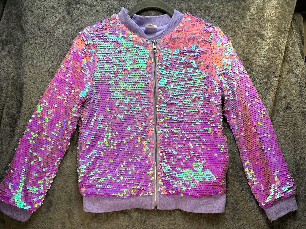 Wonder Nation Girls Purple Iridescent Sequin Bomber Jacket Full Zip Lined 7